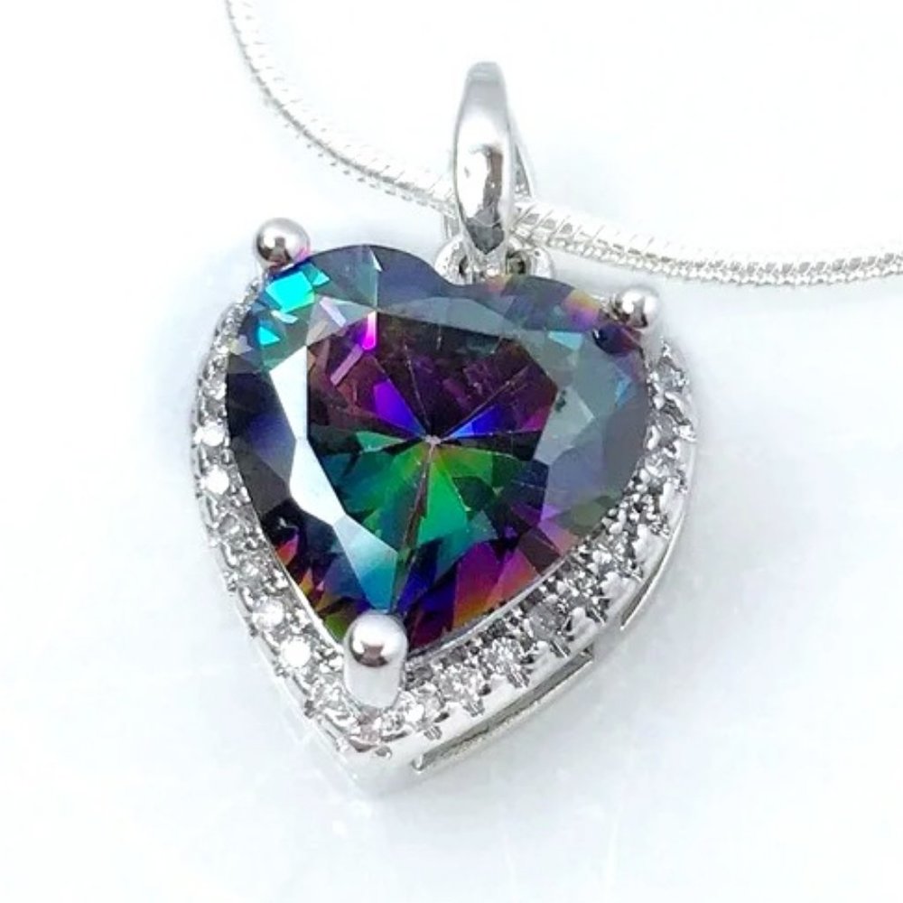 Mystic Topaz Heart Pendant Necklace - Picture 1 of 2